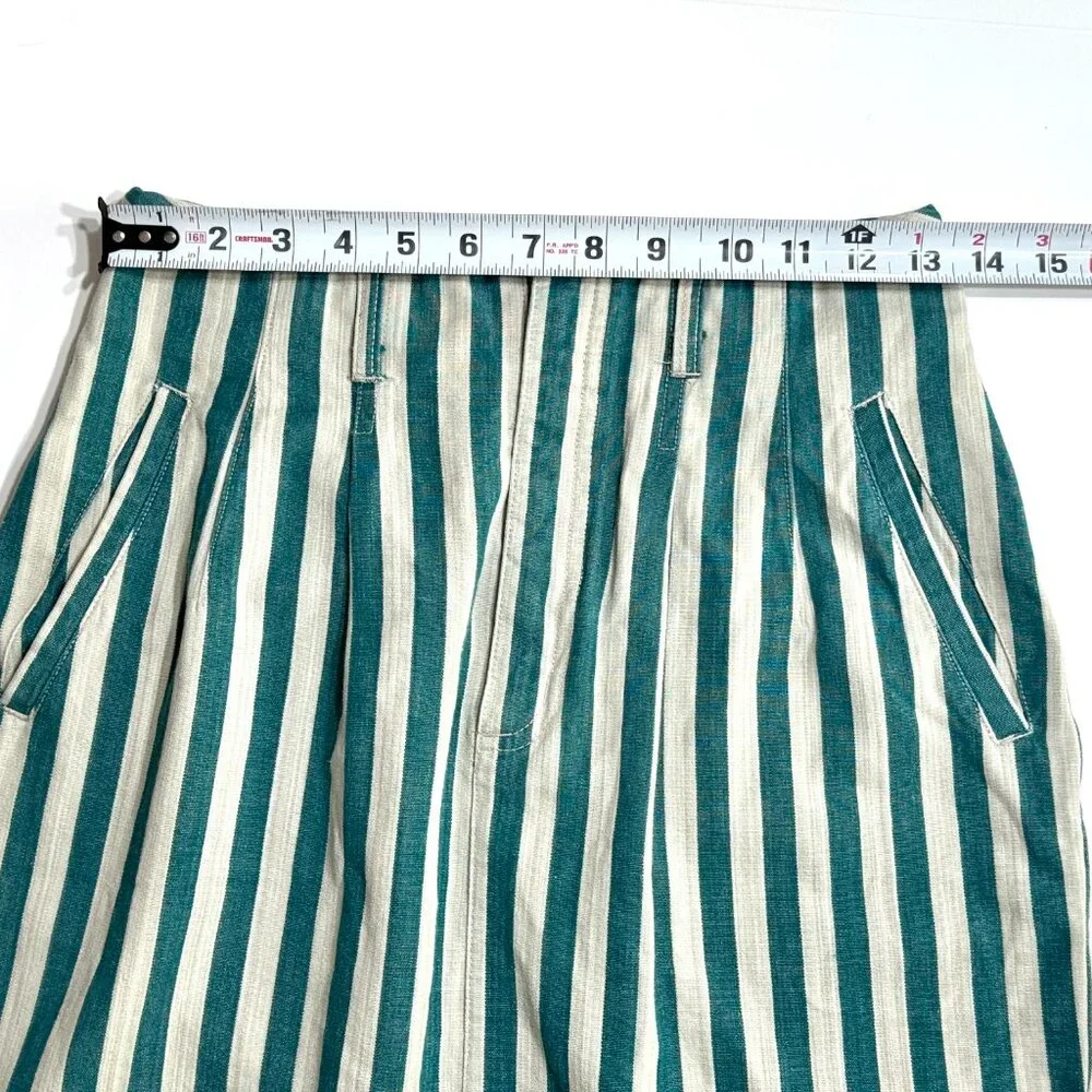 Vintage 80s Esprit Sport Denim Pencil Skirt Vertical Stripe Green White Pockets - Picture 12 of 15